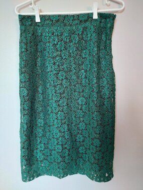 RAGE Size 6 Emerald Green Floral Lace Pencil Skirt